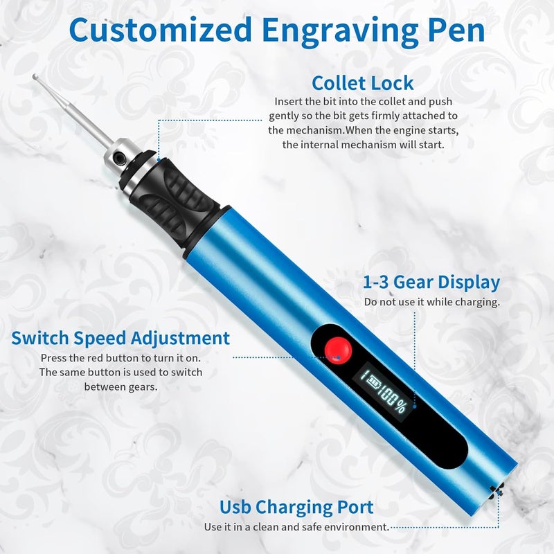 Kaibced Engraving Pen for All Materials, Ultimate Cordless Portable Tool for Artists & DIYers, Portable Rotary Engraver Machine for Jewelry Wood Glass Stone Carving - Engrave 60+ Surfaces (Deep Blue) - Image 3